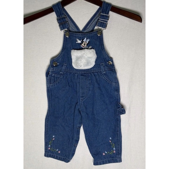 Vintage Disney Classics Minnie Mouse Overalls Denim Baby Girl Size 18 Mos